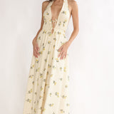 Under The Moons Tied Front Maxi Dress Floral Yellow