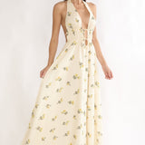 Under The Moons Tied Front Maxi Dress Floral Yellow
