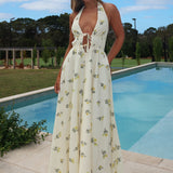 Under The Moons Tied Front Maxi Dress Floral Yellow
