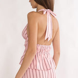 Under The Moons Tied Front Halter Top Stripe Pink