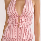 Under The Moons Tied Front Halter Top Stripe Pink