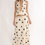 Under The Moons A-Line Maxi Skirt Polka Dot Beige
