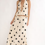 Under The Moons A-Line Maxi Skirt Polka Dot Beige