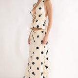 Under The Moons A-Line Maxi Skirt Polka Dot Beige