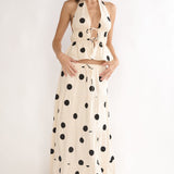 Under The Moons Tied Front Halter Top Polka Dot Beige