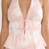 Under The Moons Tied Front Halter Top Floral