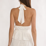Under The Moons Tied Front Halter Top White