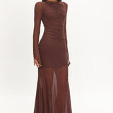 Luna Love Long Sleeve Mesh Maxi Dress Chocolate