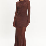 Luna Love Long Sleeve Mesh Maxi Dress Chocolate