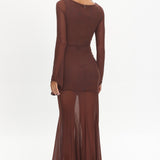 Luna Love Long Sleeve Mesh Maxi Dress Chocolate