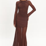 Luna Love Long Sleeve Mesh Maxi Dress Chocolate