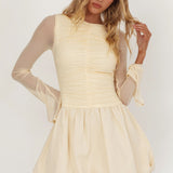 Elowin Long Sleeve Bubble Hem Mini Dress Cream