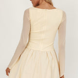 Elowin Long Sleeve Bubble Hem Mini Dress Cream