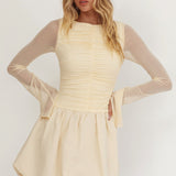 Elowin Long Sleeve Bubble Hem Mini Dress Cream