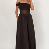 Uma One Sleeve Sheer Waist Midi Dress Black