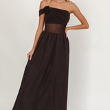 Uma One Sleeve Sheer Waist Midi Dress Black