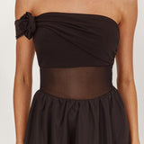 Uma One Sleeve Sheer Waist Midi Dress Black