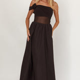 Uma One Sleeve Sheer Waist Midi Dress Black