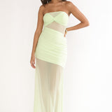 Lumiere Strapless Sheer Mesh Dress Lime