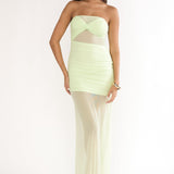 Lumiere Strapless Sheer Mesh Dress Lime