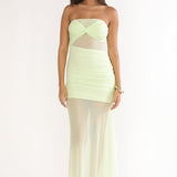 Lumiere Strapless Sheer Mesh Dress Lime
