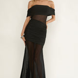 Lumiere Off Shoulder Sheer Mesh Dress Black