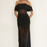 Lumiere Off Shoulder Sheer Mesh Dress Black