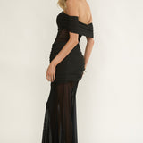 Lumiere Off Shoulder Sheer Mesh Dress Black