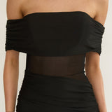 Lumiere Off Shoulder Sheer Mesh Dress Black