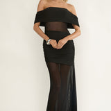 Lumiere Off Shoulder Sheer Mesh Dress Black