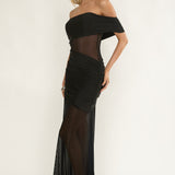Lumiere Off Shoulder Sheer Mesh Dress Black