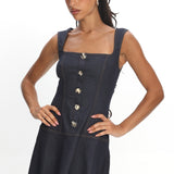 Big Plans Button Front Mini Dress Denim Indigo