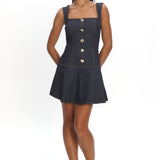 Big Plans Button Front Mini Dress Denim Indigo