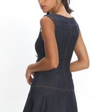 Big Plans Button Front Mini Dress Denim Indigo