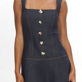 Big Plans Button Front Mini Dress Denim Indigo