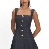 Big Plans Button Front Mini Dress Denim Indigo