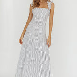 Warrior Sun Frill Strap Maxi Dress Navy Spot