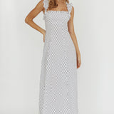 Warrior Sun Frill Strap Maxi Dress Navy Spot