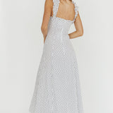 Warrior Sun Frill Strap Maxi Dress Navy Spot