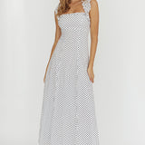 Warrior Sun Frill Strap Maxi Dress Navy Spot
