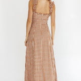 Warrior Sun Frill Strap Maxi Dress Tan Check
