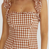 Warrior Sun Frill Strap Maxi Dress Tan Check
