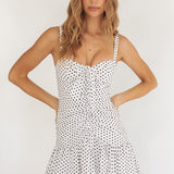 Rachelle Tied Bust Ruched Mini Dress Spotted White/Navy