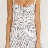 Rachelle Tied Bust Ruched Mini Dress Spotted White/Navy
