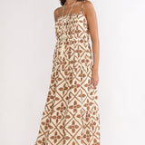 Lysette Pintuck Pleat Maxi Dress Brown Multi