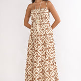 Lysette Pintuck Pleat Maxi Dress Brown Multi