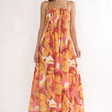 Lysette Pintuck Pleat Maxi Dress Print Orange