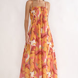 Lysette Pintuck Pleat Maxi Dress Print Orange