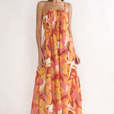Lysette Pintuck Pleat Maxi Dress Print Orange