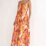 Lysette Pintuck Pleat Maxi Dress Print Orange